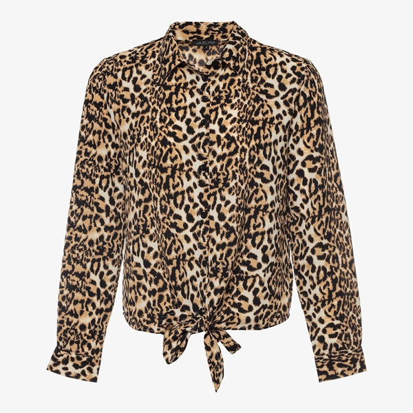 Jazlyn geknoopte dames blouse met luipaardprint 1