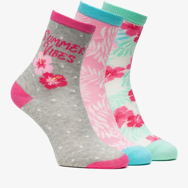 3 paar kinder sokken met bloemenprint 1