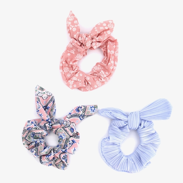 3-pack pastel scrunchies met bloemenprint 1