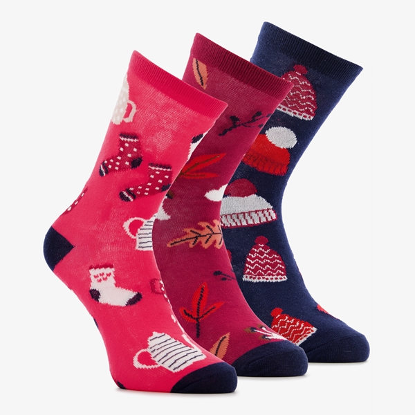 3 paar dames sokken met winter print 1