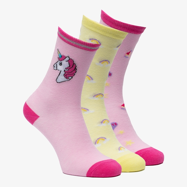 3 paar halfhoge meisjes sokken met unicorns 1