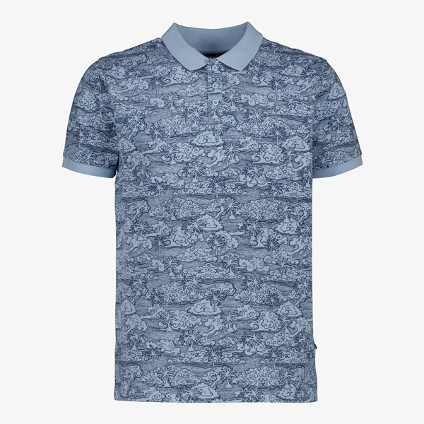 Unsigned heren polo blauw met all over print 1