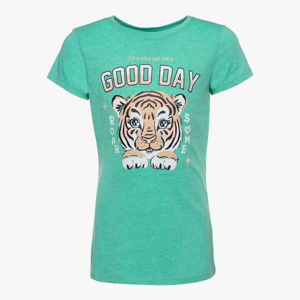 TwoDay meisjes T-shirt groen tijgerkopje 1
