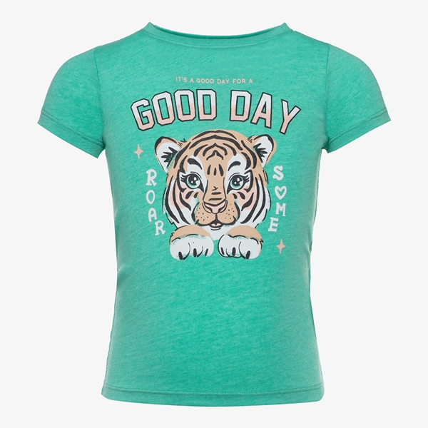TwoDay meisjes T-shirt groen met tijgerkopje 1