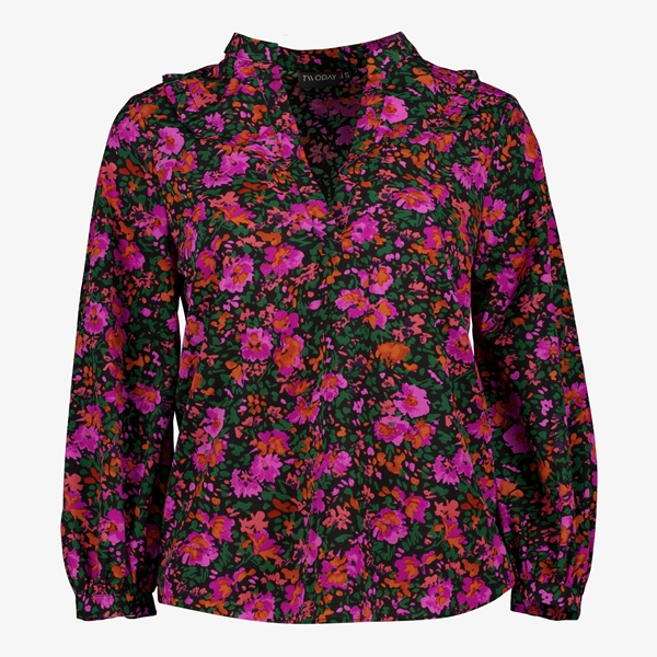 TwoDay dames blouse zwart/roze met bloemenprint 1