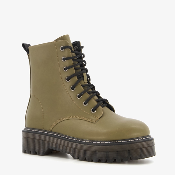 Blue Box dames veterboots taupe groen 1