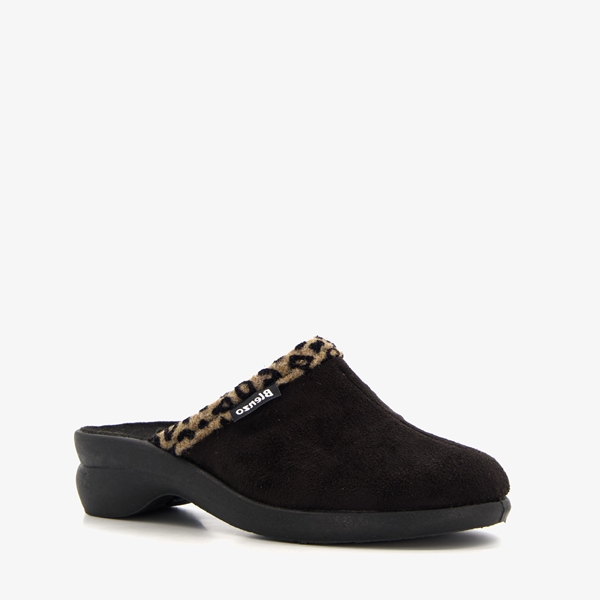 Blenzo dames pantoffels zwart met luipaard detail 1