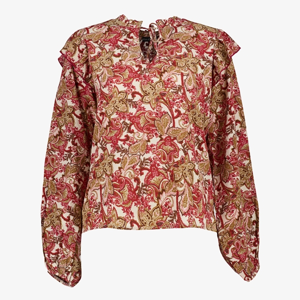 TwoDay dames blouse met ruches bruin/roze 1