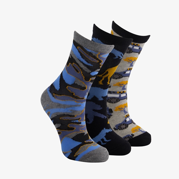 3 paar middellange kinder sokken blauw/grijs 1