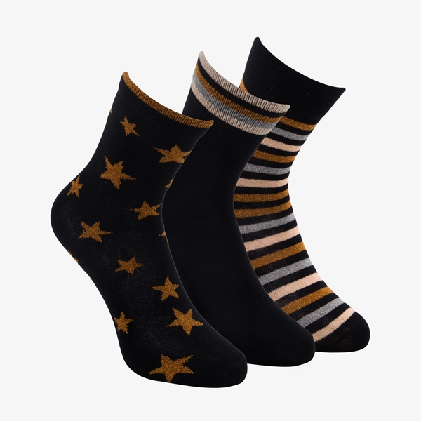 3 paar middellange kinder sokken zwart/bruin 1
