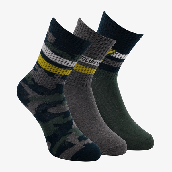 3 paar middellange kinder sokken groen/grijs 1