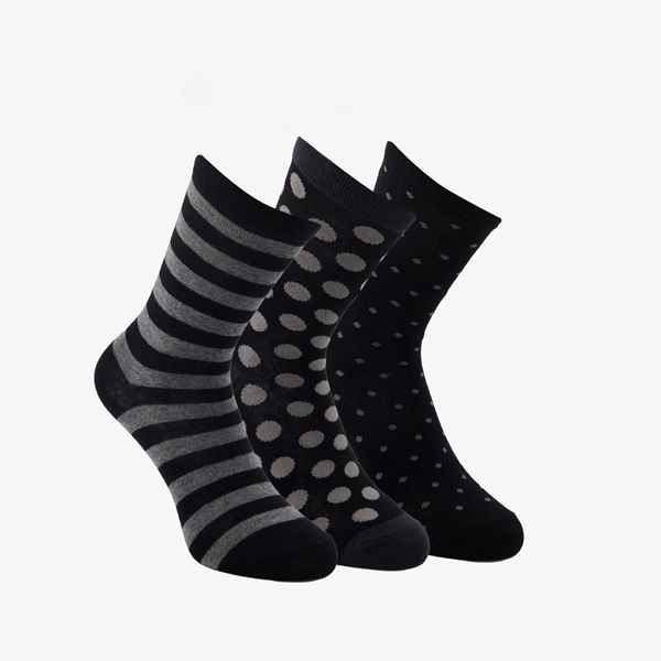 3 paar middellange dames sokken zwart/grijs 1