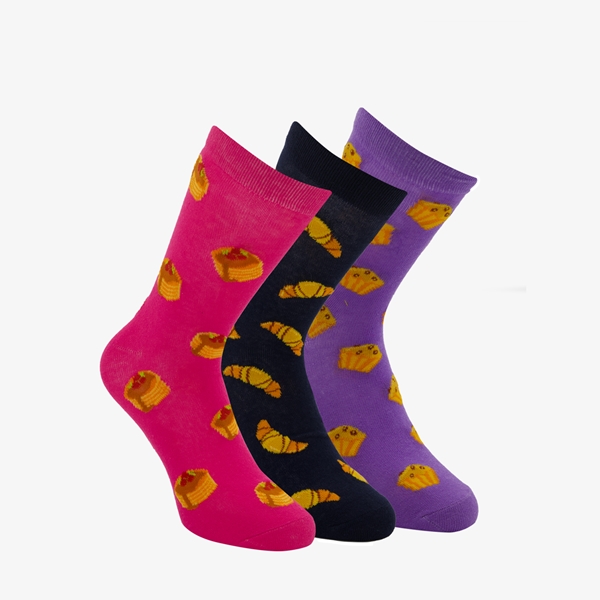 3 paar middellange dames sokken met print 1