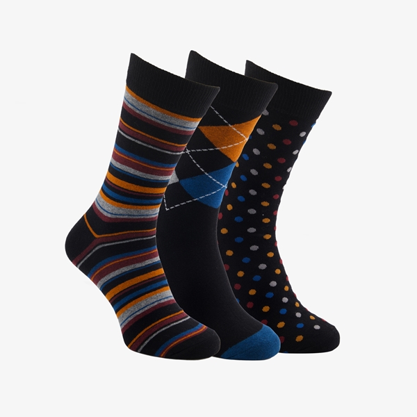 3 paar middellange heren sokken zwart/geels 1
