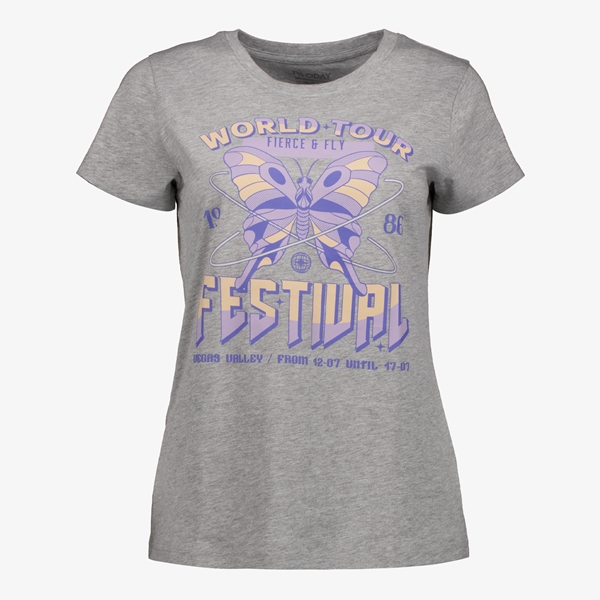 TwoDay dames T-shirt grijs met vlinderopdruk 1
