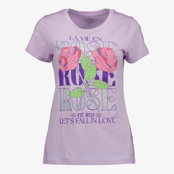 TwoDay dames T-shirt paars met rozen 1