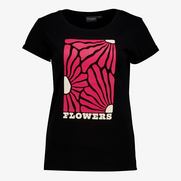 TwoDay dames T-shirt zwart met bloemen 1