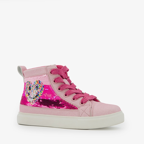 Blue Box hoge meisjes sneakers roze met pailletten 1