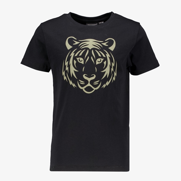 Unsigned jongens T-shirt zwart met tijgerkop 1