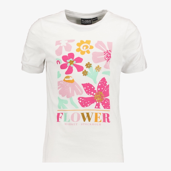 TwoDay meisjes T-shirt met bloemen wit 1