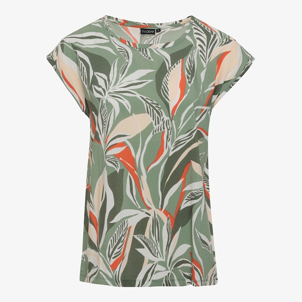 TwoDay dames T-shirt met bladeren print groen 1