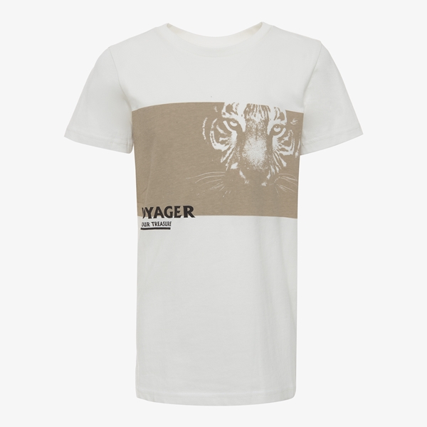 Unsigned jongens T-shirt wit beige tijger opdruk 1