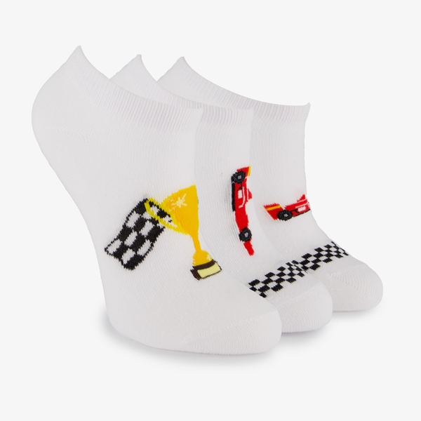 3 paar sneaker sokken wit met raceauto 1
