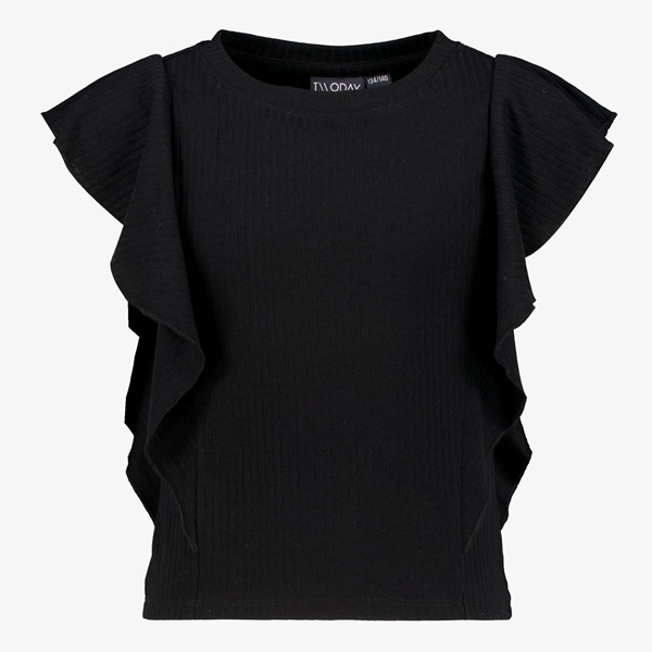 TwoDay meisjes rib T-shirt met ruches zwart 1