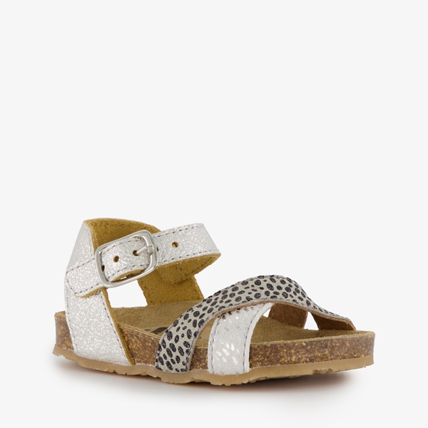 Groot leren meisjes sandalen met stippen zilver 1