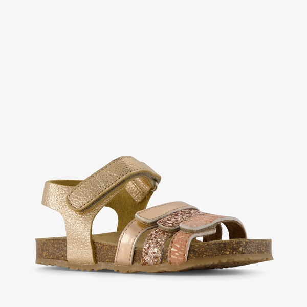 Groot leren meisjes sandalen met glitters goud 1