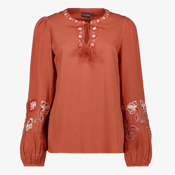 TwoDay dames blouse met geborduurde mouwen oranje 1