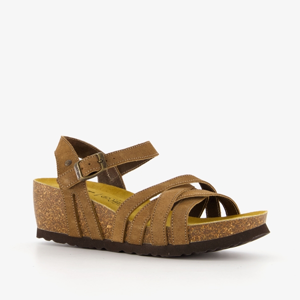 Hush Puppies suede sandalen met sleehak taupe 1