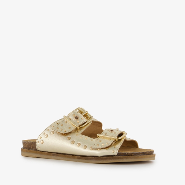 Harper leren dames slippers met studs goud online bestellen Scapino