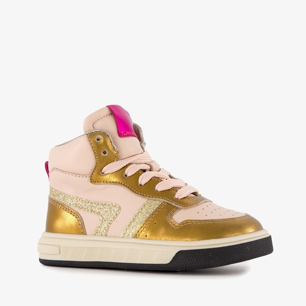 Groot hoge leren meisjes sneaker roze goud 1