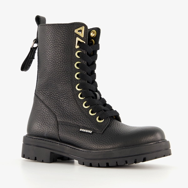 Braqeez leren meisjes veterboots zwart 1