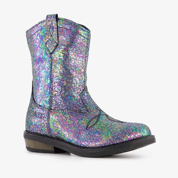 Braqeez leren meisjes western boots zwart metallic 1