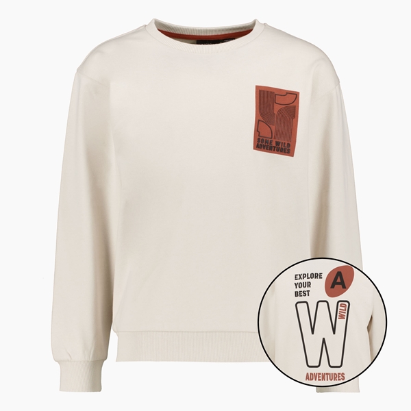 Unsigned jongens sweater met backprint beige 1