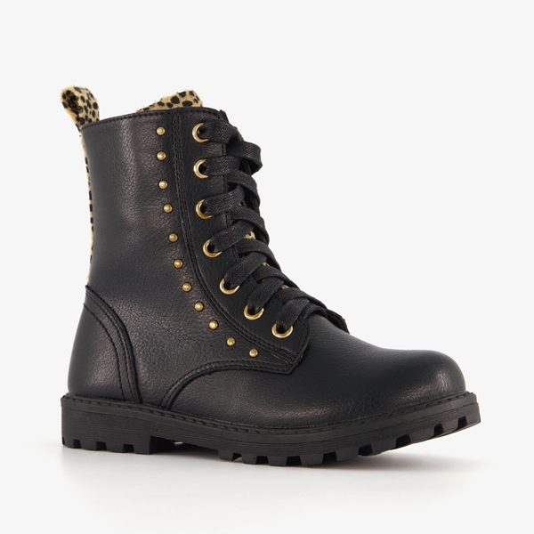 Blue Box zwartemeisjes veterboots met gouden studs 1