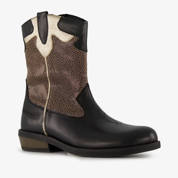 Braqeez leren meisjes western boots zwart goud 1