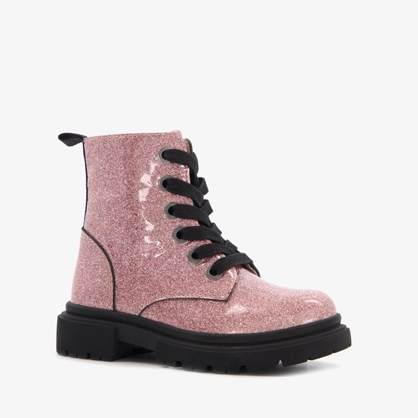 TwoDay leren meisjes veterboots roze glitters 1