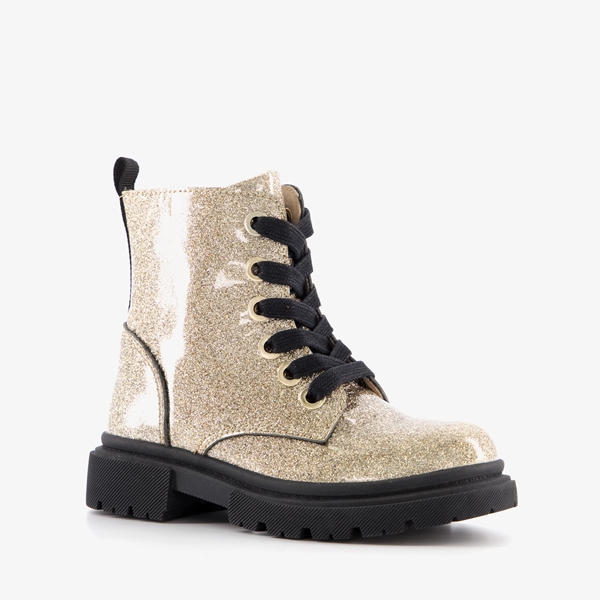 TwoDay leren meisjes veterboots goud glitters 1