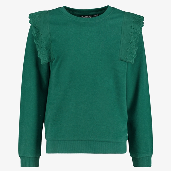 TwoDay meisjes sweater groen met ruches 1