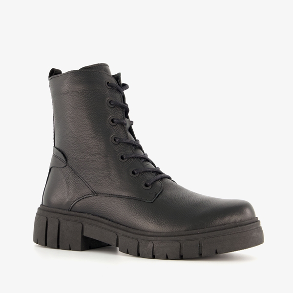 Hush Puppies leren dames veterboots zwart 1