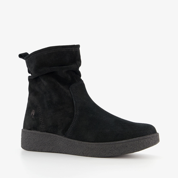 Hush Puppies suede dames enkellaarsjes zwart 1