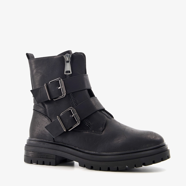 Blue Box dames biker boots met ritsen zwart 1