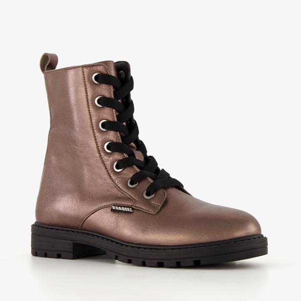 Braqeez leren meisjes veterboots roségoud 1