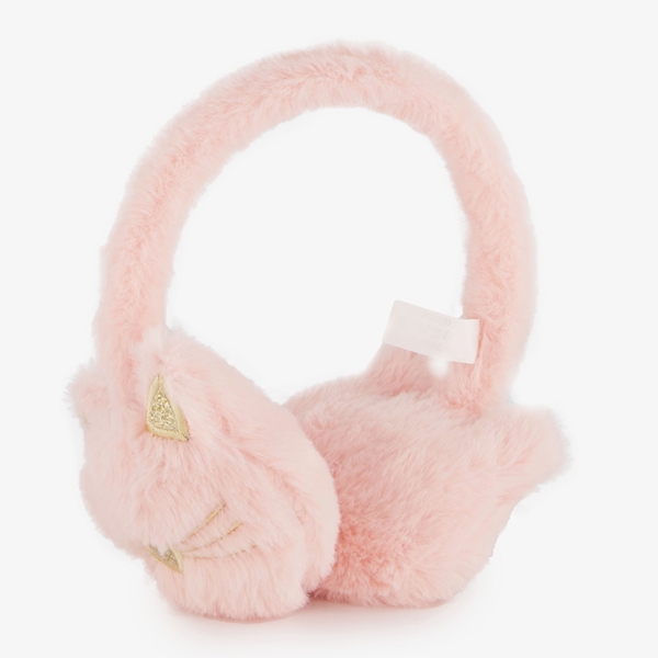 Fluffy roze meisjes oorwarmers kat 1