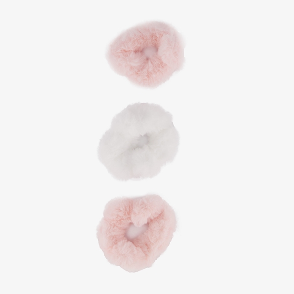 Fluffy meisjes scrunchies roze wit 3-pack 1