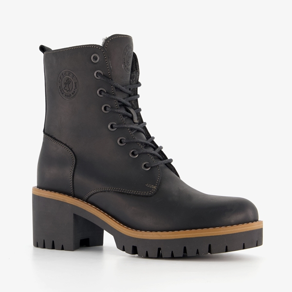 Output leren dames veterboots zwart 1