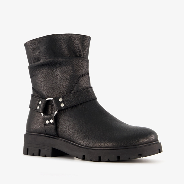 Groot leren meisjes biker boots zwart 1